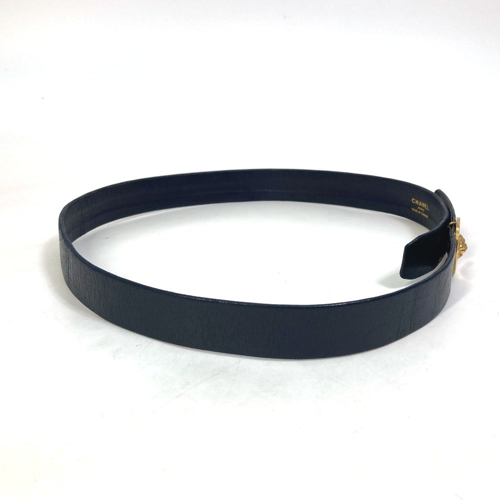 CHANEL belt leather Navy vintage lion buckle Women 70 Used Authentic