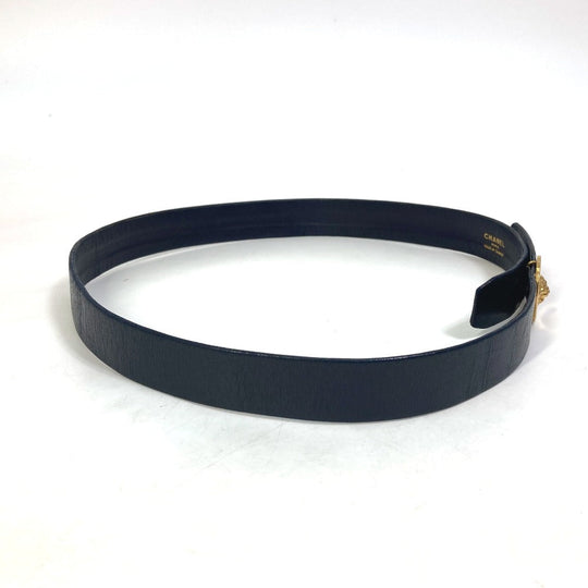 CHANEL belt leather Navy vintage lion buckle Women 70 Used Authentic