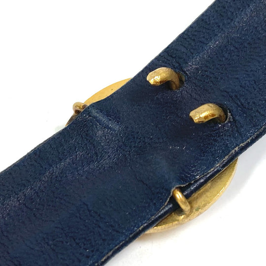 CHANEL belt leather Navy vintage lion buckle Women 70 Used Authentic