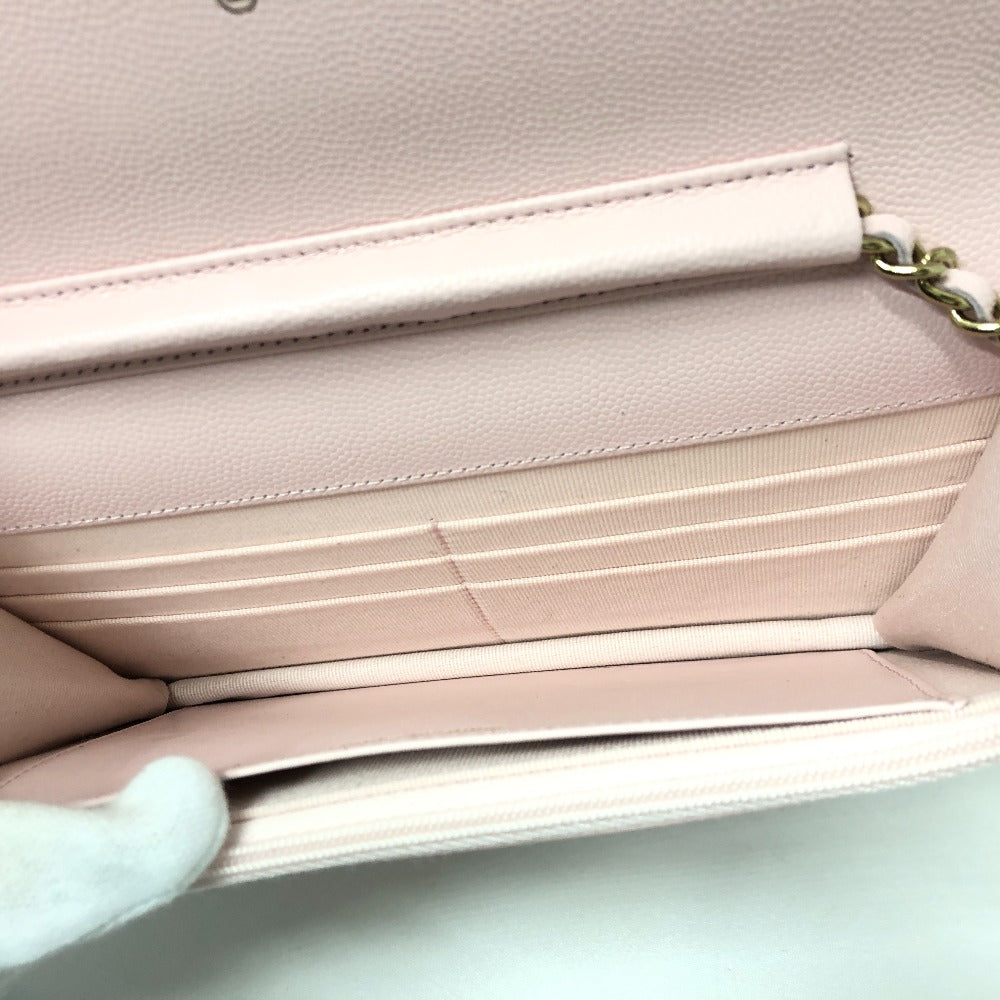 CHANEL Shoulder Bag AP0250 Caviar skin pink COCO Mark CC Chain wallet Women Used Authentic