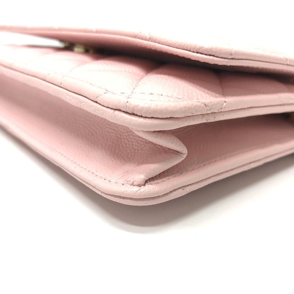 CHANEL Shoulder Bag AP0250 Caviar skin pink COCO Mark CC Chain wallet Women Used Authentic