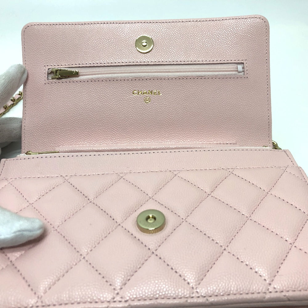 CHANEL Shoulder Bag AP0250 Caviar skin pink COCO Mark CC Chain wallet Women Used Authentic