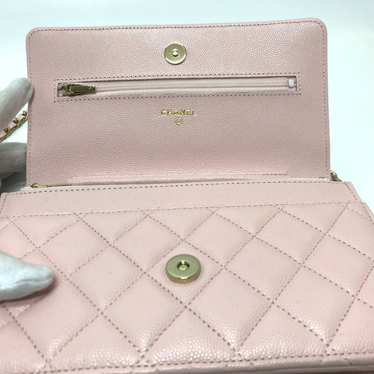 CHANEL Shoulder Bag AP0250 Caviar skin pink COCO Mark CC Chain wallet Women Used Authentic