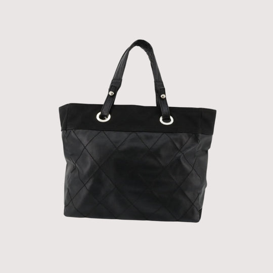 Chanel Black Leather Canvas Tote Bag for Women