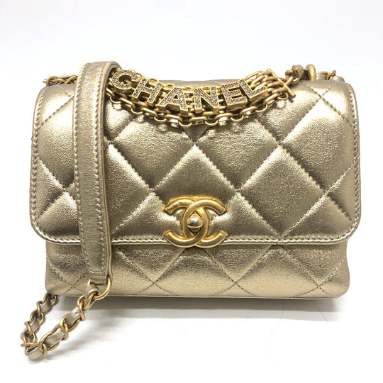 CHANEL Shoulder Bag AS3240 lambskin gold Matelasse COCO Mark Rhinestone