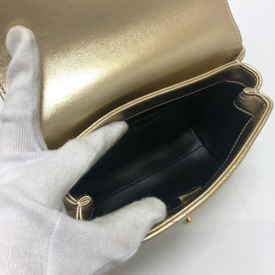 CHANEL Shoulder Bag AS3240 lambskin gold Matelasse COCO Mark Rhinestone