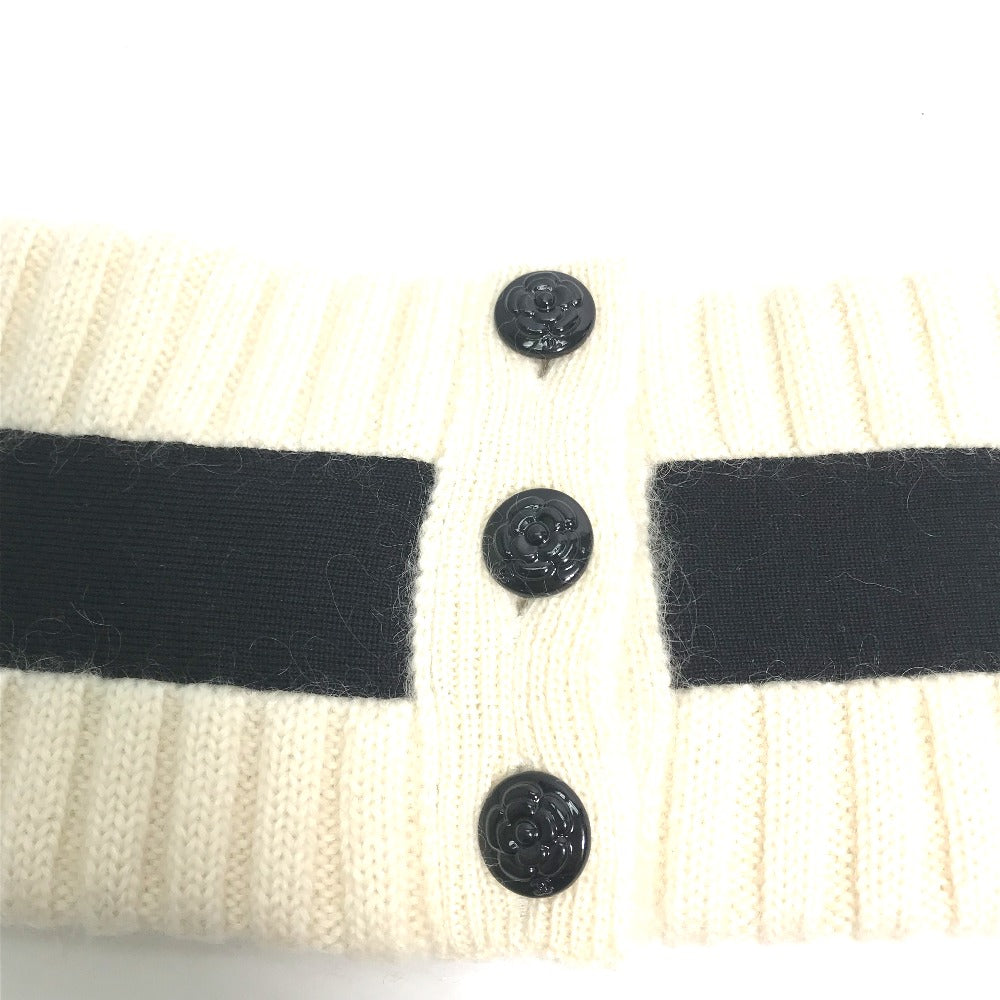 CHANEL Scarf Cashmere, Mohair white Ribbon ribbon neck warmer camellia Women Used Authentic