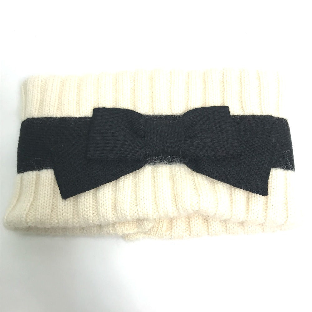 CHANEL Scarf Cashmere, Mohair white Ribbon ribbon neck warmer camellia Women Used Authentic