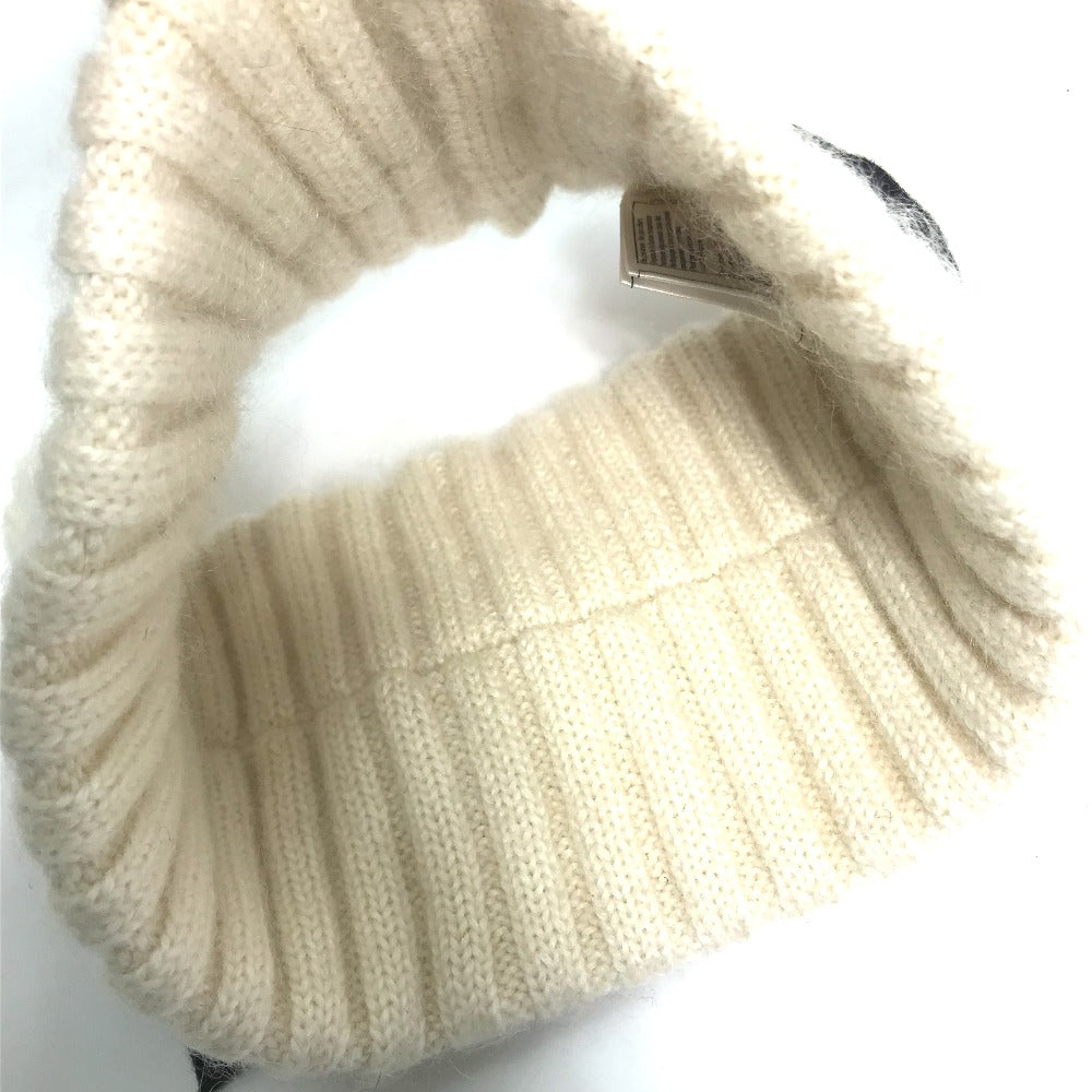 CHANEL Scarf Cashmere, Mohair white Ribbon ribbon neck warmer camellia Women Used Authentic