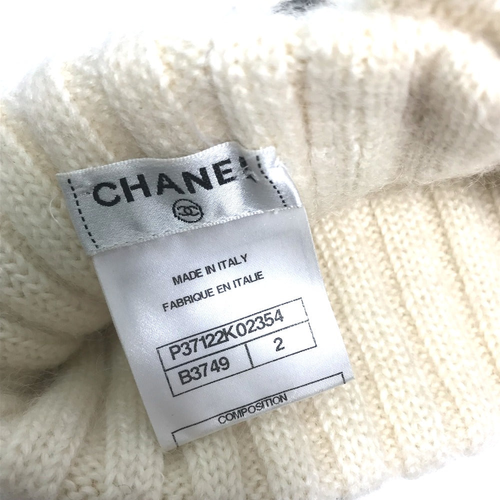 CHANEL Scarf Cashmere, Mohair white Ribbon ribbon neck warmer camellia Women Used Authentic