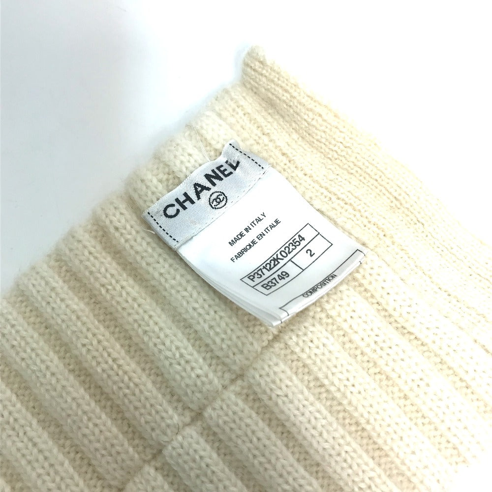 CHANEL Scarf Cashmere, Mohair white Ribbon ribbon neck warmer camellia Women Used Authentic