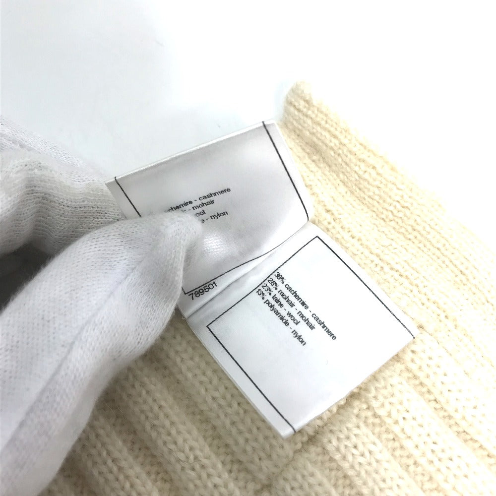 CHANEL Scarf Cashmere, Mohair white Ribbon ribbon neck warmer camellia Women Used Authentic