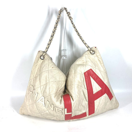 CHANEL Shoulder Bag canvas white quilting logo LA CC COCO Mark charm included Women Used Authentic