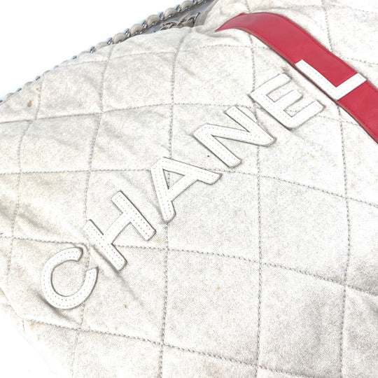 CHANEL Shoulder Bag canvas white quilting logo LA CC COCO Mark charm included Women Used Authentic