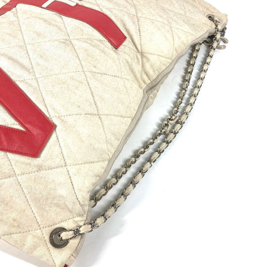 CHANEL Shoulder Bag canvas white quilting logo LA CC COCO Mark charm included Women Used Authentic