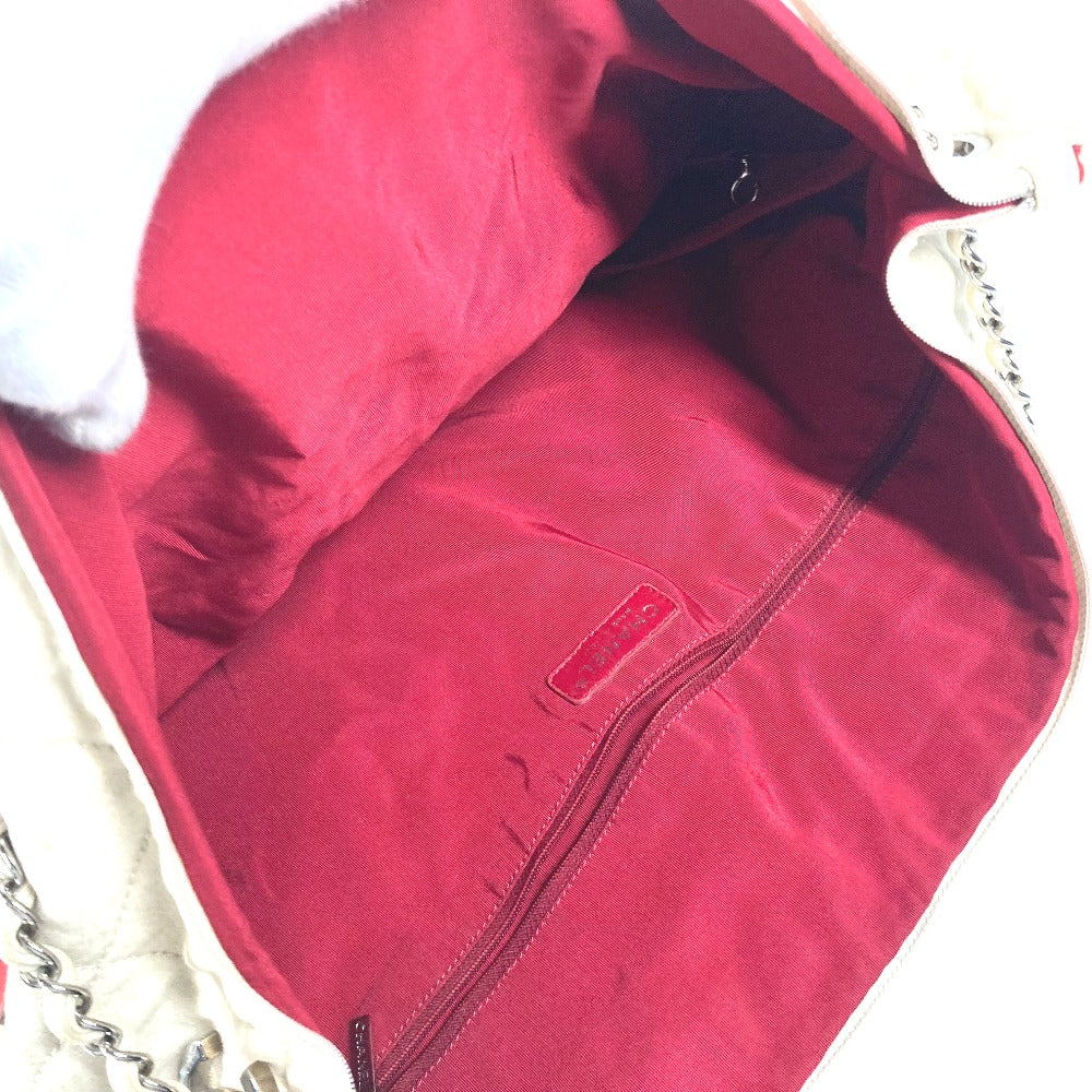 CHANEL Shoulder Bag canvas white quilting logo LA CC COCO Mark charm included Women Used Authentic