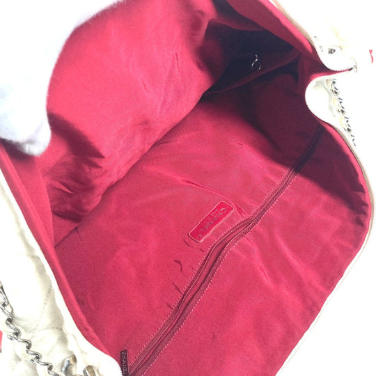 CHANEL Shoulder Bag canvas white quilting logo LA CC COCO Mark charm included Women Used Authentic