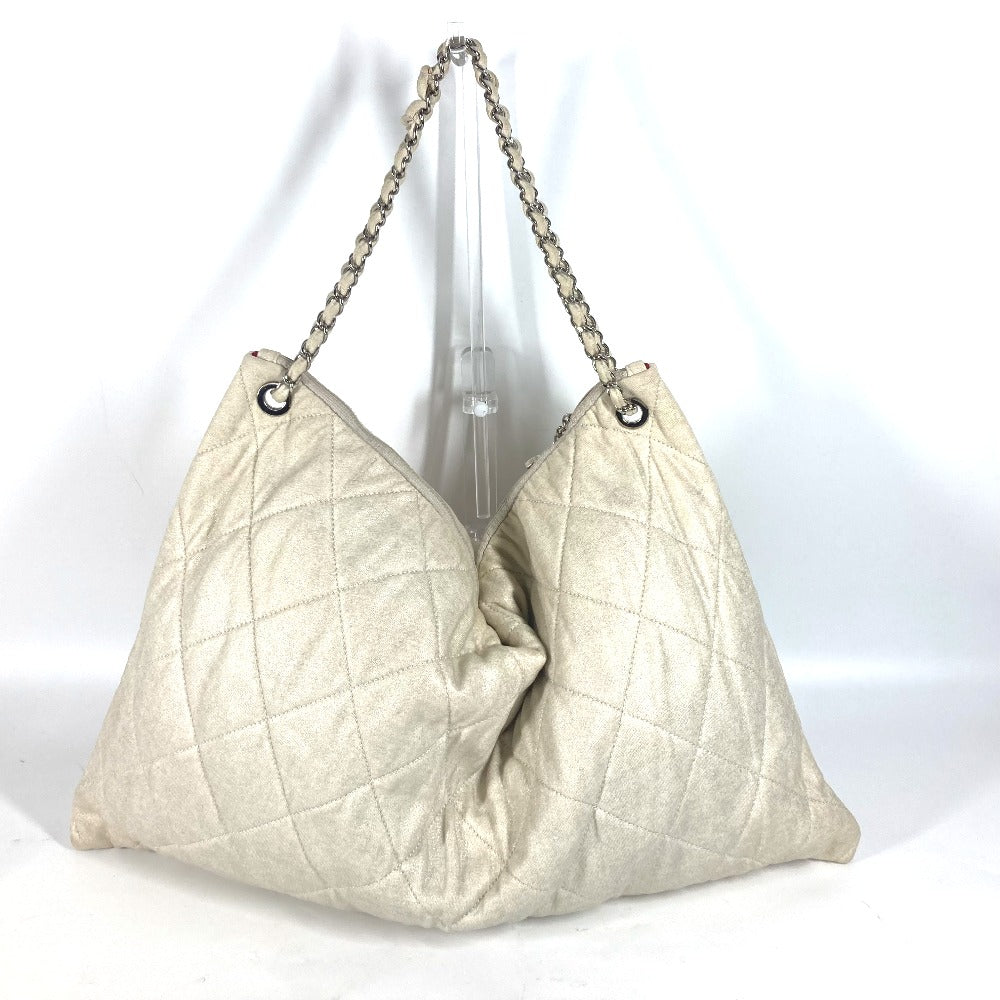 CHANEL Shoulder Bag canvas white quilting logo LA CC COCO Mark charm included Women Used Authentic