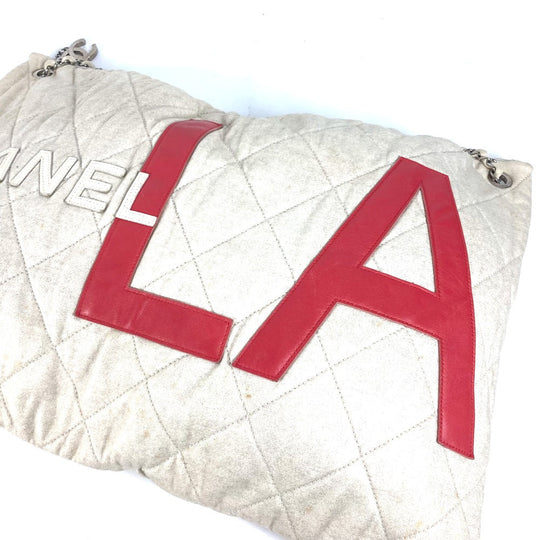 CHANEL Shoulder Bag canvas white quilting logo LA CC COCO Mark charm included Women Used Authentic