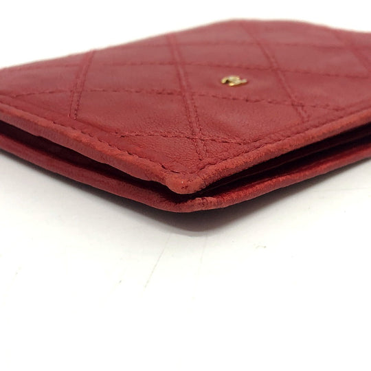 CHANEL Folded wallet lambskin Red Pico Lore Women Used Authentic