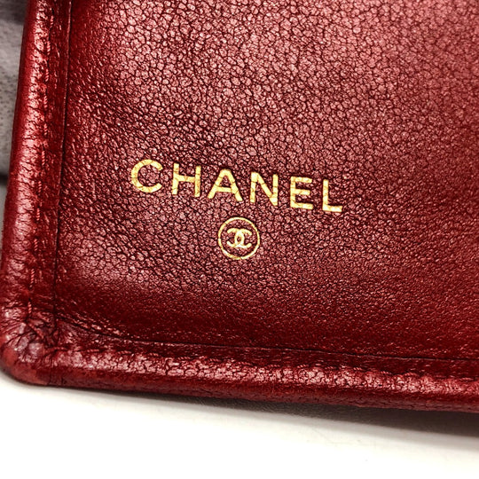 CHANEL Folded wallet lambskin Red Pico Lore Women Used Authentic