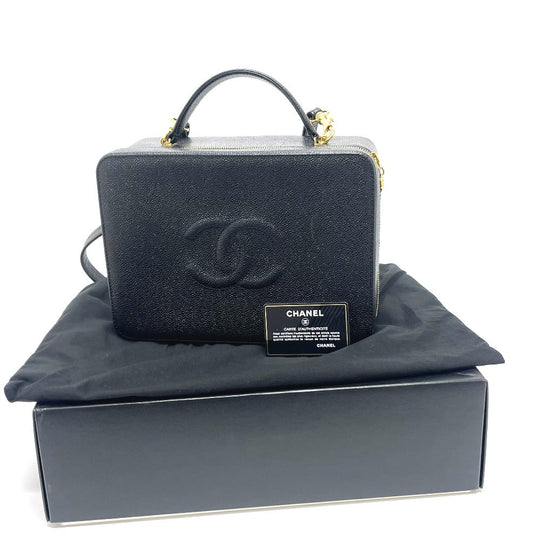 CHANEL Handbag Caviar skin black COCO Mark Vanity Bag Decacoco Women Used Authentic