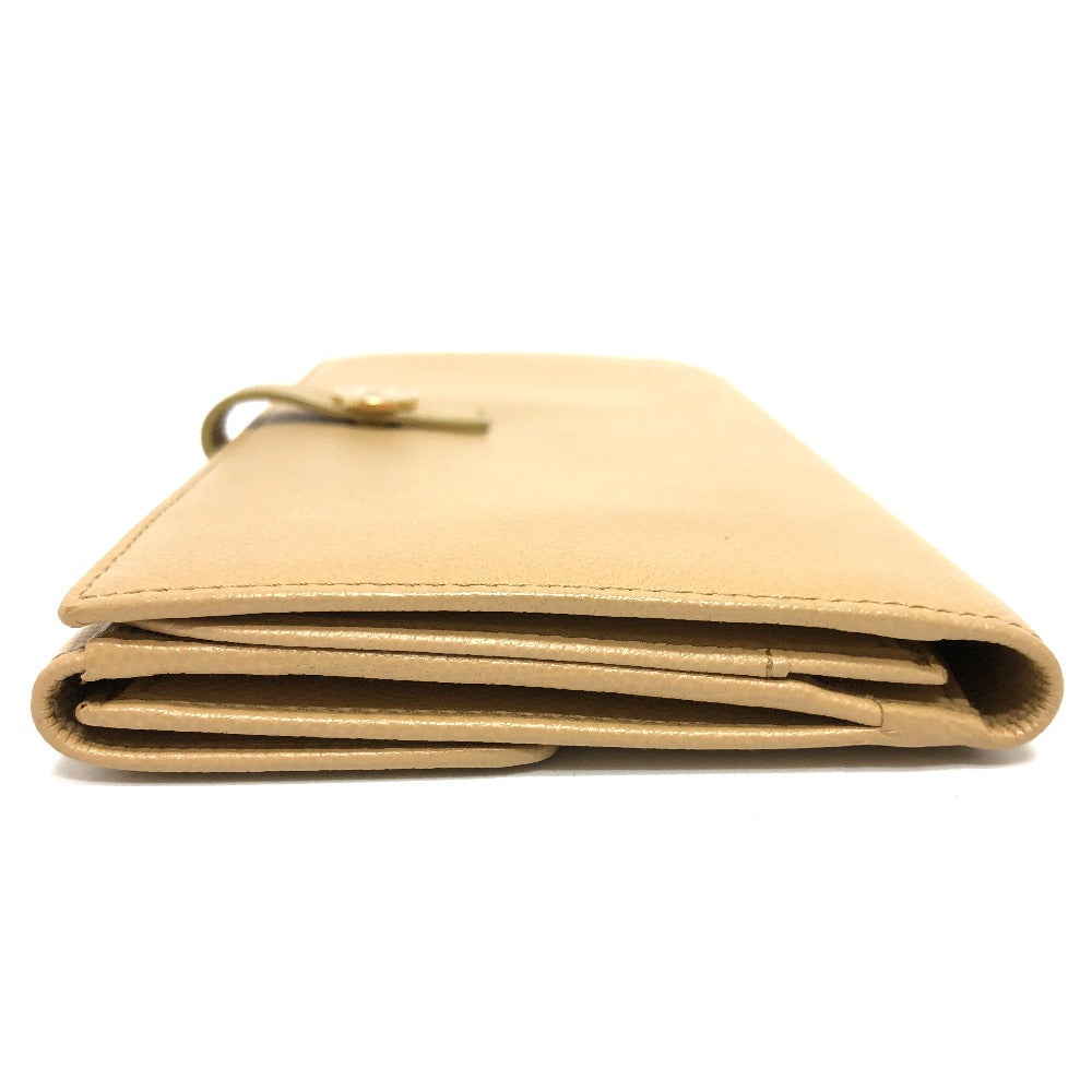 CHANEL Folded wallet leather beige COCO Button Women Used Authentic