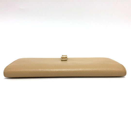 CHANEL Folded wallet leather beige COCO Button Women Used Authentic