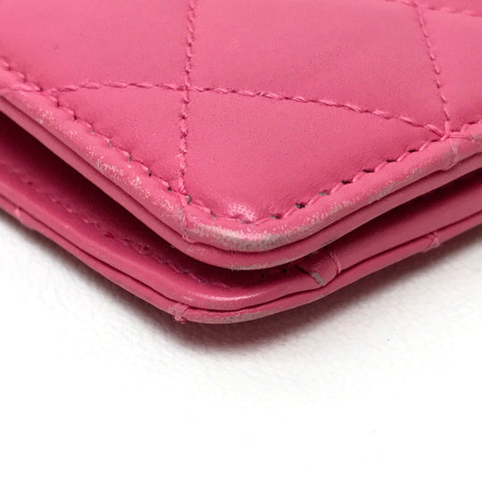 CHANEL Folded wallet A80211 lambskin pink Simply CC COCO Mark Wallet Women Used Authentic