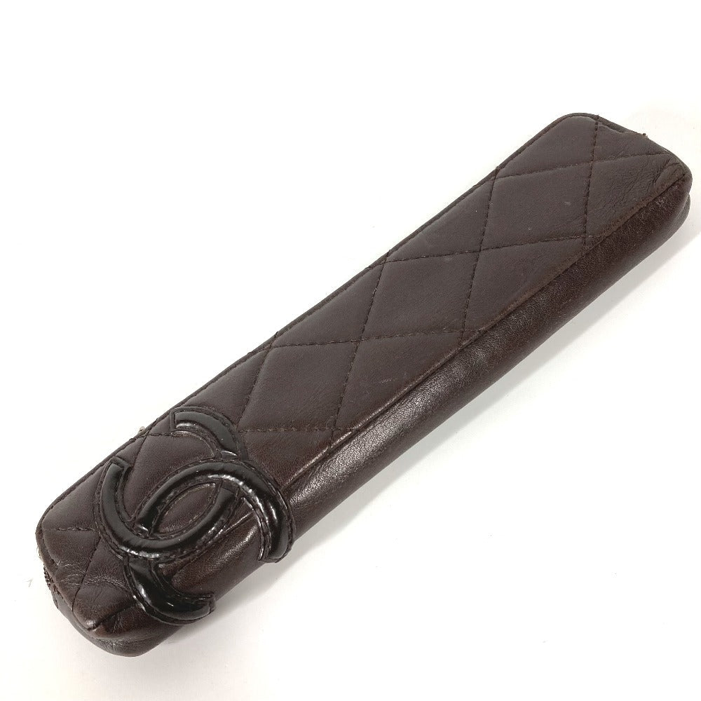 CHANEL pencil case leather Brown Cambon line CC COCO Mark