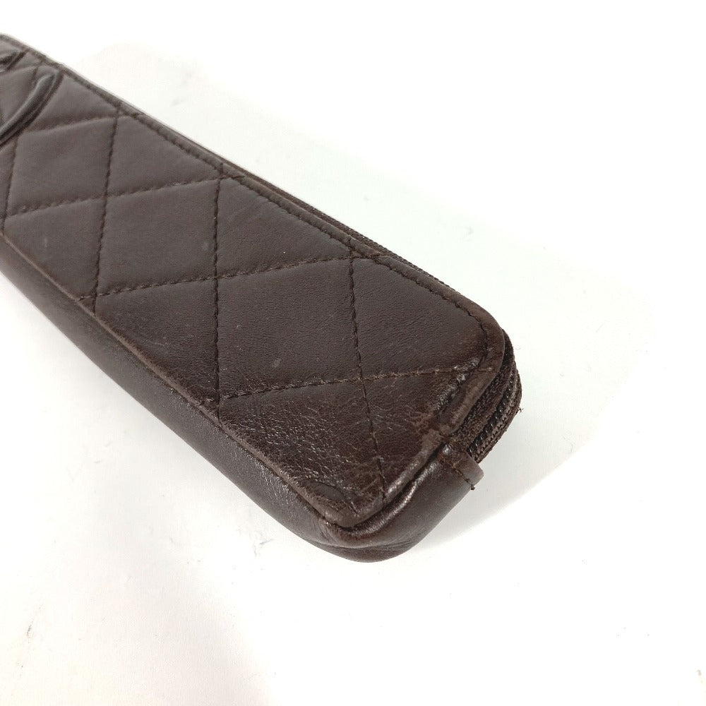 CHANEL pencil case leather Brown Cambon line CC COCO Mark