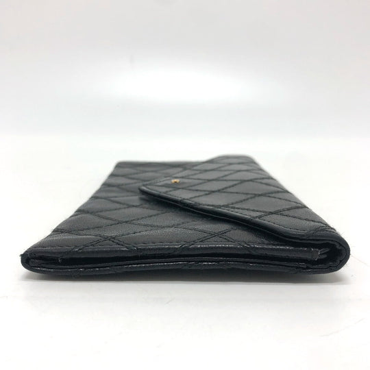 CHANEL Long Wallet Purse lambskin black Matrasse Women Used Authentic