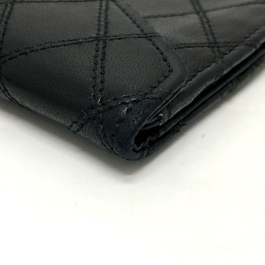 CHANEL Long Wallet Purse lambskin black Matrasse Women Used Authentic