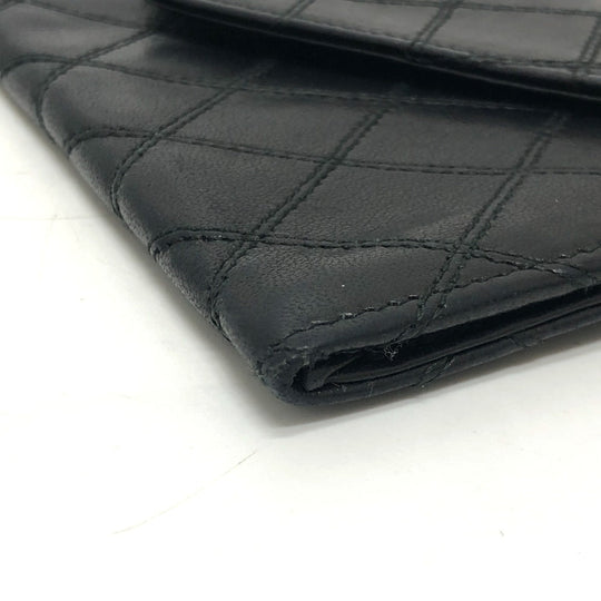 CHANEL Long Wallet Purse lambskin black Matrasse Women Used Authentic