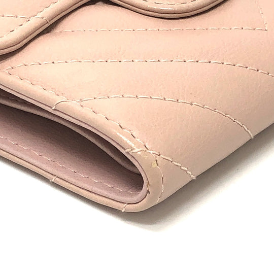 CHANEL Trifold wallet lambskin beige Vstitch Chevron