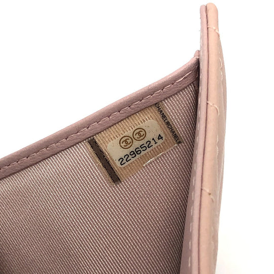 CHANEL Trifold wallet lambskin beige Vstitch Chevron