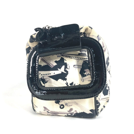 CHANEL Handbag Canvas, enamel black logo airplane Airline Women Used Authentic