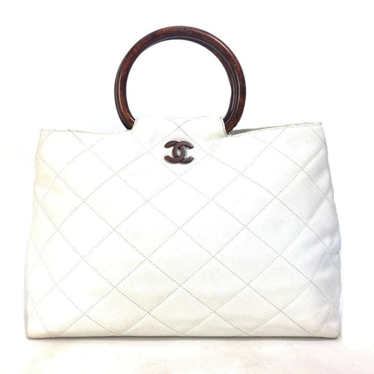 CHANEL Handbag Caviar skin white Matrasse quilting CC COCO Mark Women Used Authentic