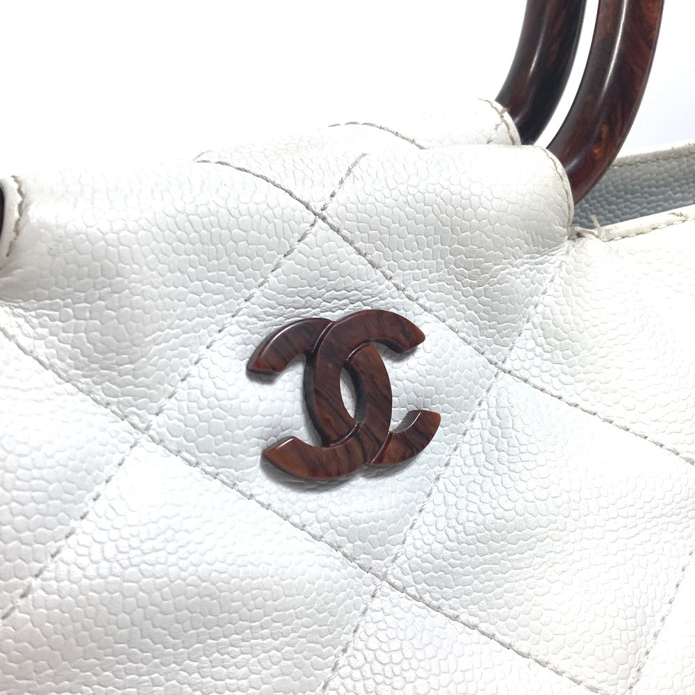 CHANEL Handbag Caviar skin white Matrasse quilting CC COCO Mark Women Used Authentic