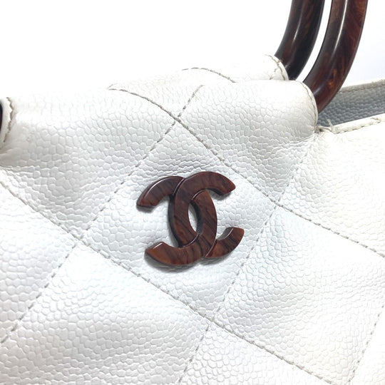 CHANEL Handbag Caviar skin white Matrasse quilting CC COCO Mark Women Used Authentic