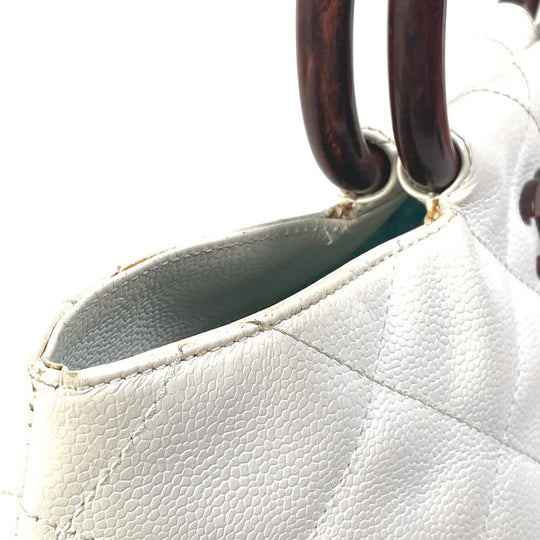 CHANEL Handbag Caviar skin white Matrasse quilting CC COCO Mark Women Used Authentic