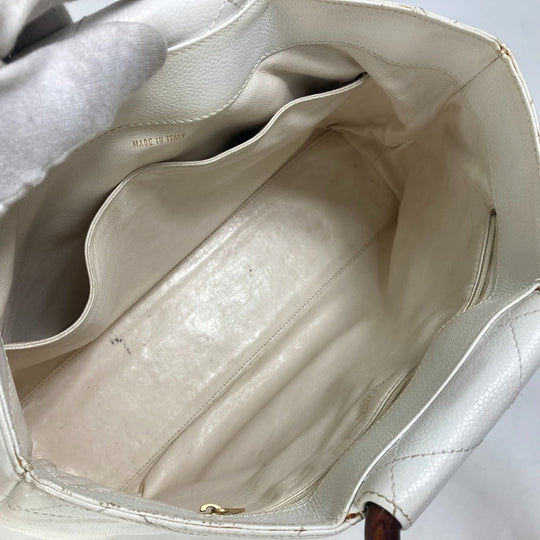 CHANEL Handbag Caviar skin white Matrasse quilting CC COCO Mark Women Used Authentic
