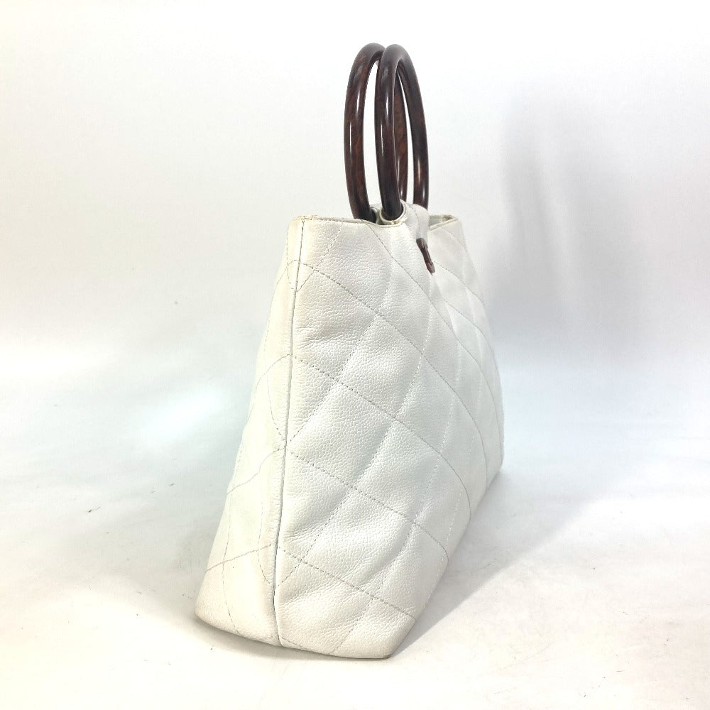 CHANEL Handbag Caviar skin white Matrasse quilting CC COCO Mark Women Used Authentic