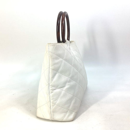 CHANEL Handbag Caviar skin white Matrasse quilting CC COCO Mark Women Used Authentic