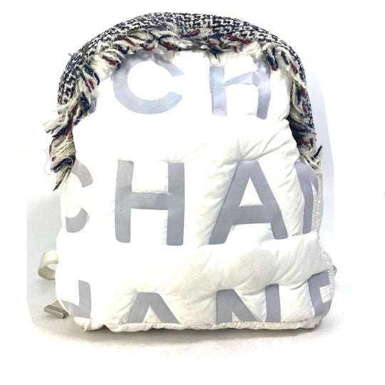 CHANEL Backpack A91933 Nylon, Tweed white fringed bag Doudone Women Secondhand Authentic