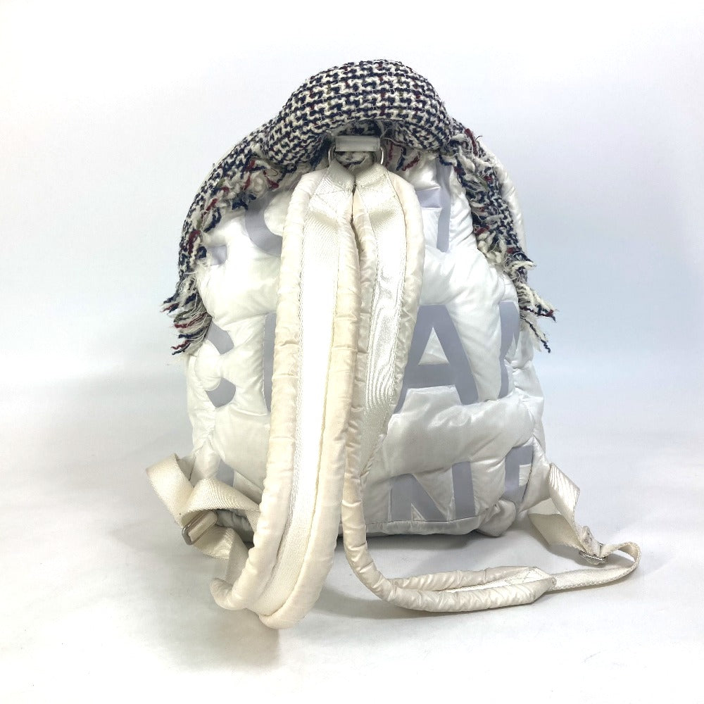 CHANEL Backpack A91933 Nylon, Tweed white fringed bag Doudone Women Secondhand Authentic