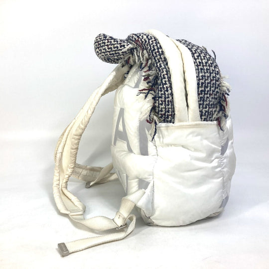 CHANEL Backpack A91933 Nylon, Tweed white fringed bag Doudone Women Secondhand Authentic