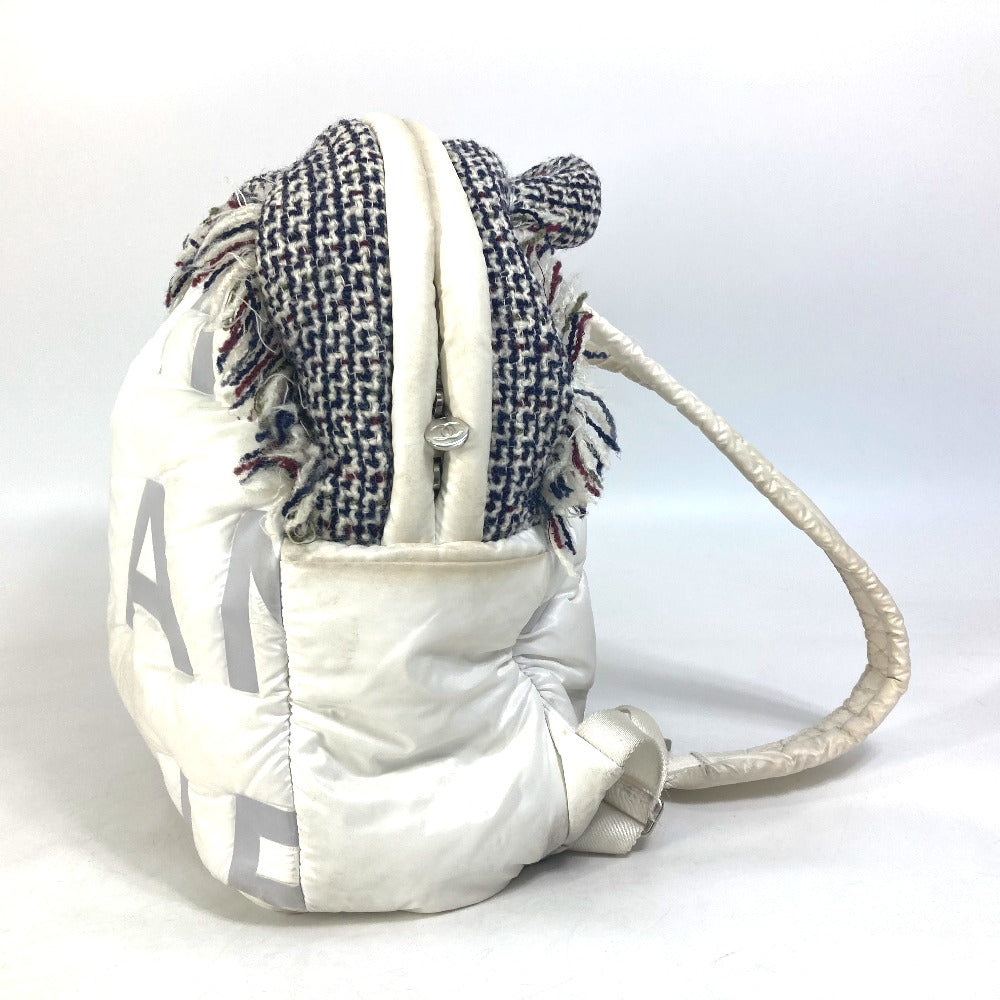 CHANEL Backpack A91933 Nylon, Tweed white fringed bag Doudone Women Secondhand Authentic