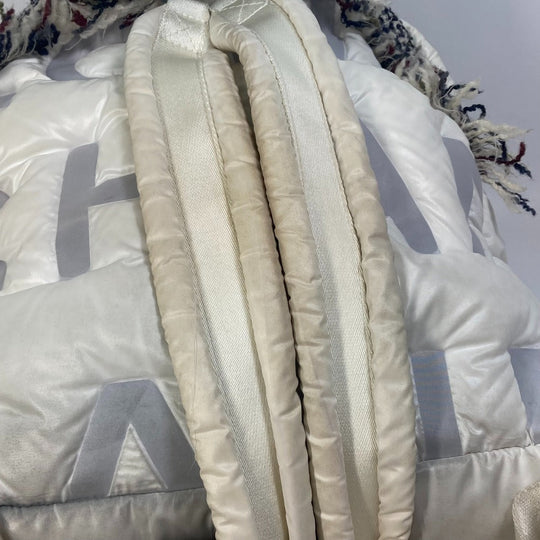 CHANEL Backpack A91933 Nylon, Tweed white fringed bag Doudone Women Secondhand Authentic