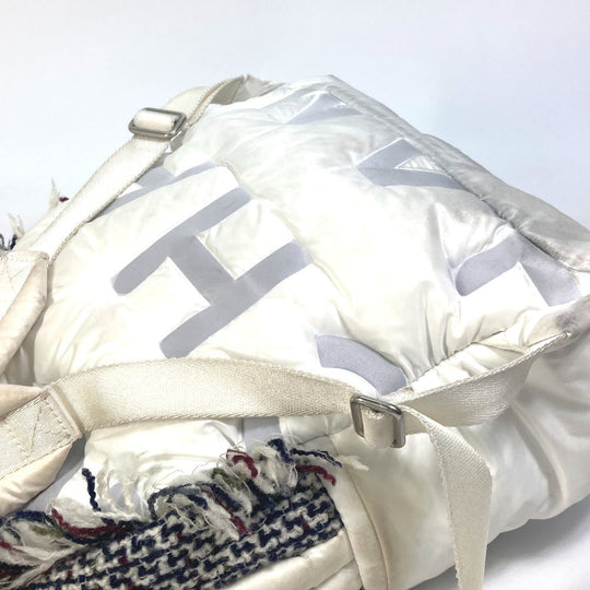 CHANEL Backpack A91933 Nylon, Tweed white fringed bag Doudone Women Secondhand Authentic